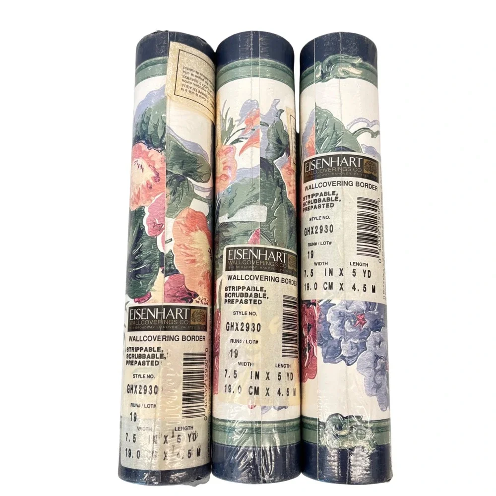 Vintage Eisenhart Floral Wallpaper Border 3 Rolls Blue Green Pink 15 Yards Total